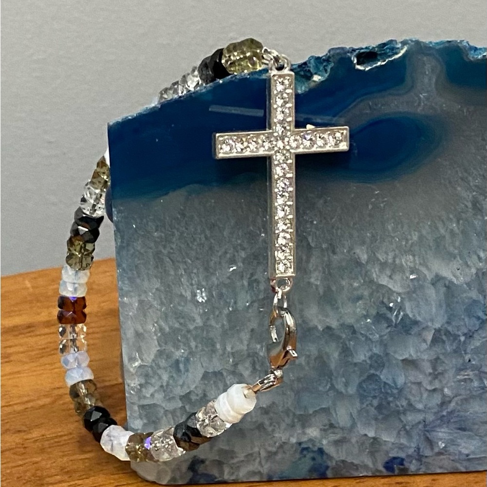 NEW Czech glass bracelet with rhinestone cross connector